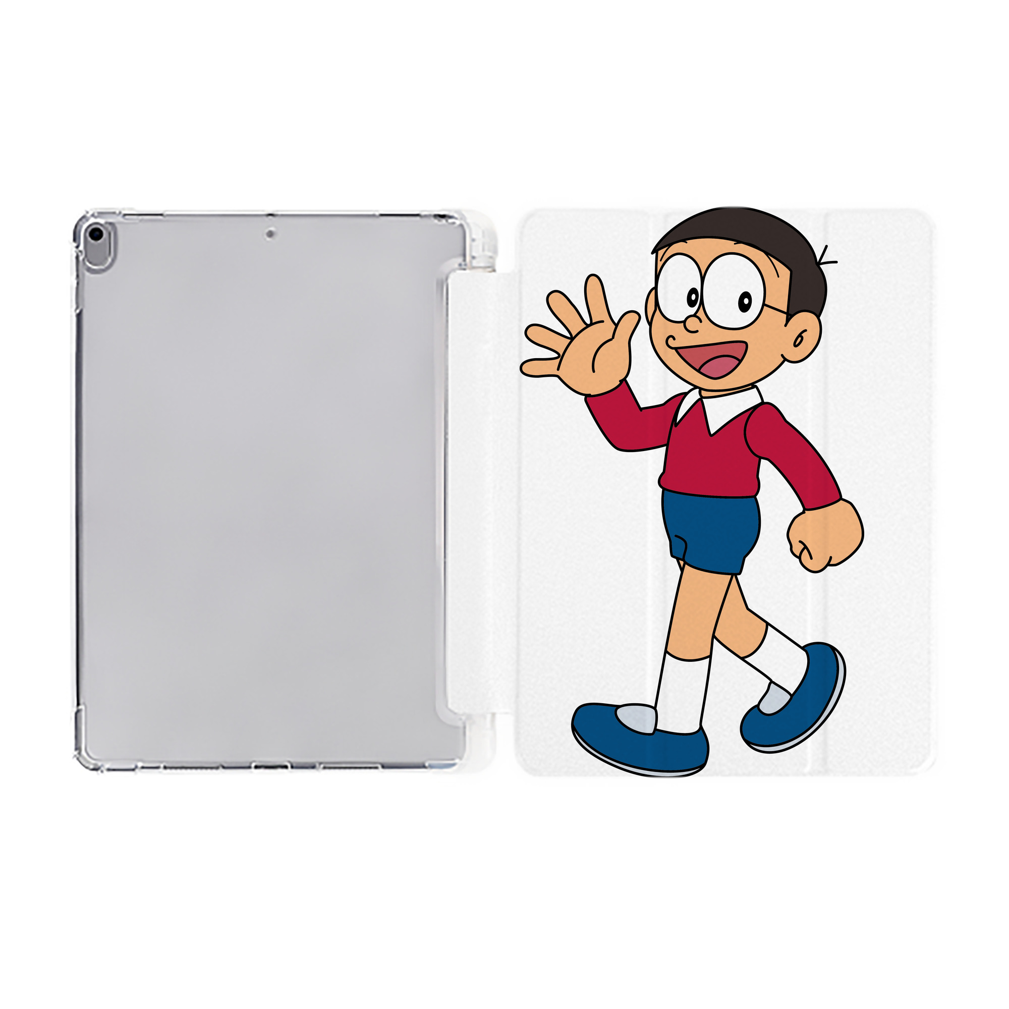 （画像用） ドラえもん 野比 のび太 Doraemon Nobita Nobi IPad ケース ペン収納付き 三つ折りスタンド PUレザー×シリコン 対応機種9.5/10.5/10.9インチ